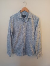 David Donahue Fusion, Dress Shirt, Blue Flor, Mens 15.5, 34/35