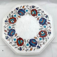 Indian Marble Table Top Semi Precious stones floral inlay Pietra Dura 12" x 12"