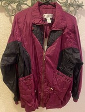 Vintage LAVON Medium Nylon Windbreaker Jacket Magenta - Black 80s 90s Retro
