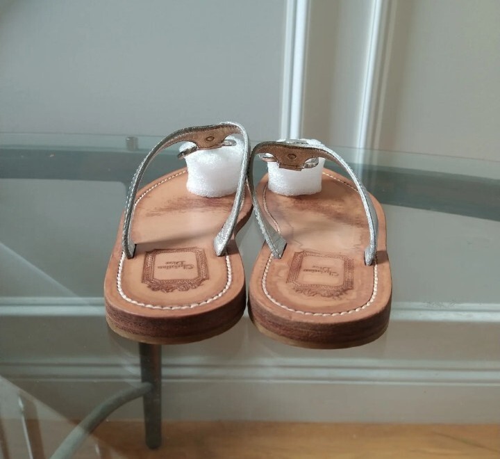 Rare Vintage Christian Dior Silver Leather Sandals CD Logo