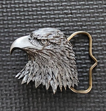 VINTAGE PEWTER METAL BALD EAGLE HEAD BELT BUCKLE 1989 C  J USA MADE