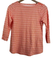 Charter Club Petite Medium PM 3/4 Sleeve Geometric Print Shirt Top Orange White