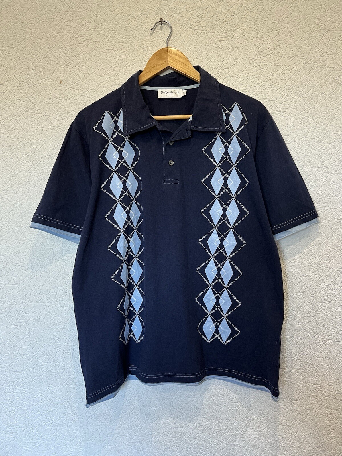 Polo vintage YSL Yves Saint Laurent blu monogramma Xlarge