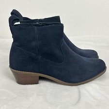 Vionic Vera Water-Resistant Suede Side Zip Ankle Boots Booties Sz 6.5 Blue