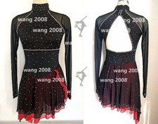 Ice skating dress Competition Figure Skating Twirling Costume black red