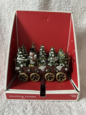CHRISTMAS EXPRESS RARE SNOWMAN CHRISTMAS TREE TRAIN CAR STOCKING HOLDER IN BOX