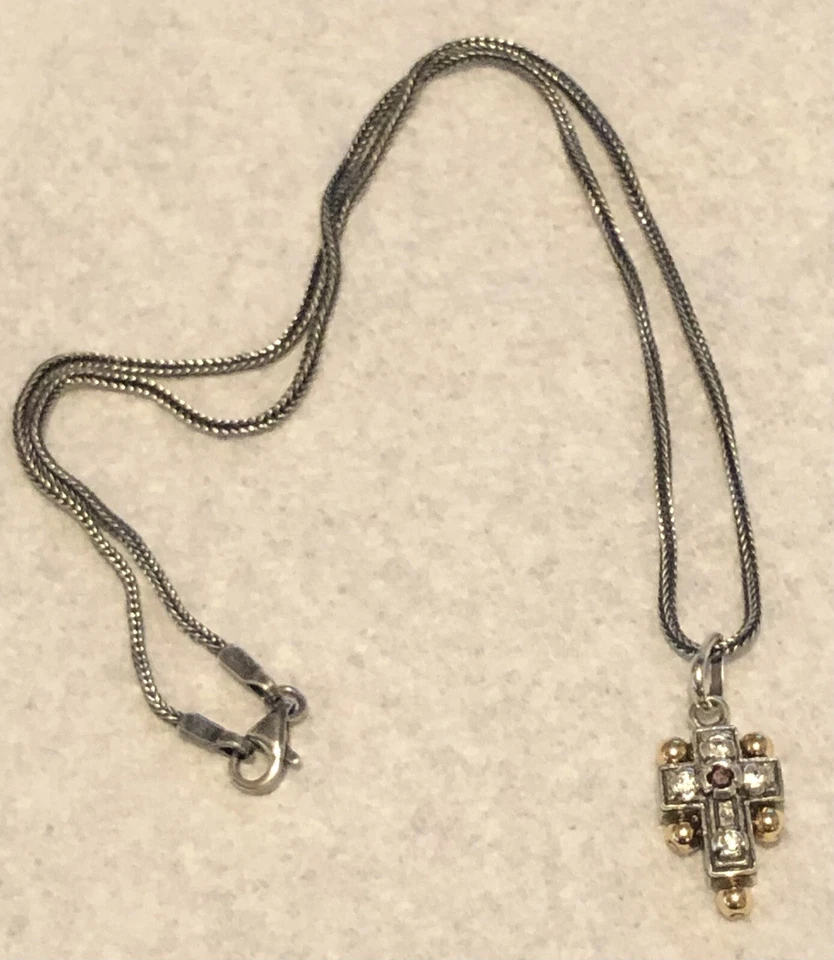 Konstantinos Genuine Diamond & Ruby Sterling 18k Yellow Gold Ball Cross Necklace - Image 4 of 4