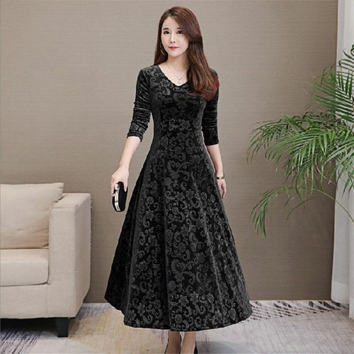 Womens Velvet Dress Long Maxi Dress 