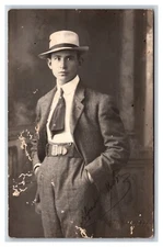 RPPC Studio Three Named Subject Alfredo Mielgo Dapper Man in Fedora Postcard W18