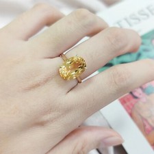 6.23 Ct Natural Citrine Ring Oval Cut 925 Silver 18k Yellow Gold Plated NEW