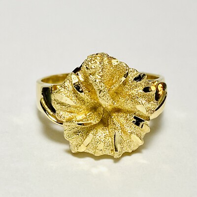 14K Yellow Gold Hibiscus Flower Size 6 Ring 3.9g | eBay