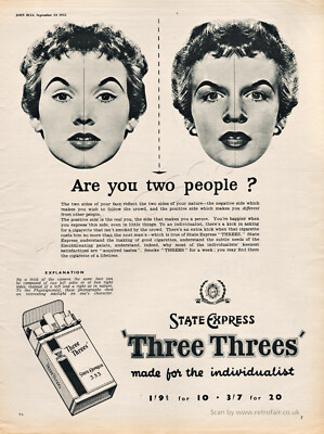 1955 State Express ''Three Threes'' Zigaretten ganze Seite Vintage Zeitschrift Anzeige