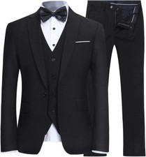 YFFUSHI Men's Slim Fit 3 Piece Suit One Button Business Wedding Medium, Black