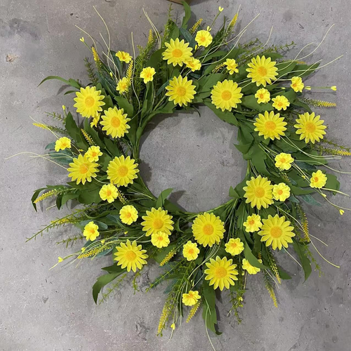 Front Door Wreath for Spring Summer 22"-24" Yellow Daisy Wreath with Artificial - Picture 4 of 6