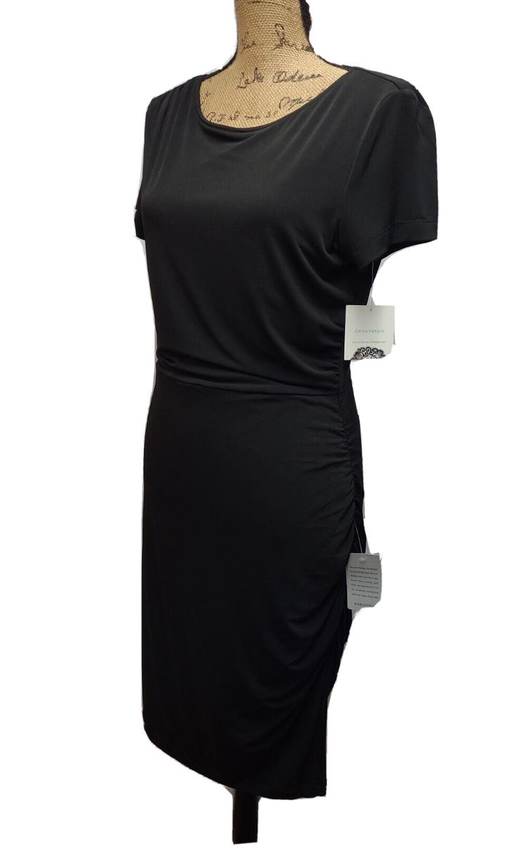 NWT $250 Donna Morgan Black Stretch Short Sleeve Ruched Sheath Dress 12 | eBay NWT $250 Donna Morgan Black Stretch Short Sleeve Ruched Sheath Dress 12 | eBay