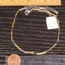 Lia Sophia Tag Anklet or Bracelet - Adjustable Size Metal Oblong Beads Jewelry