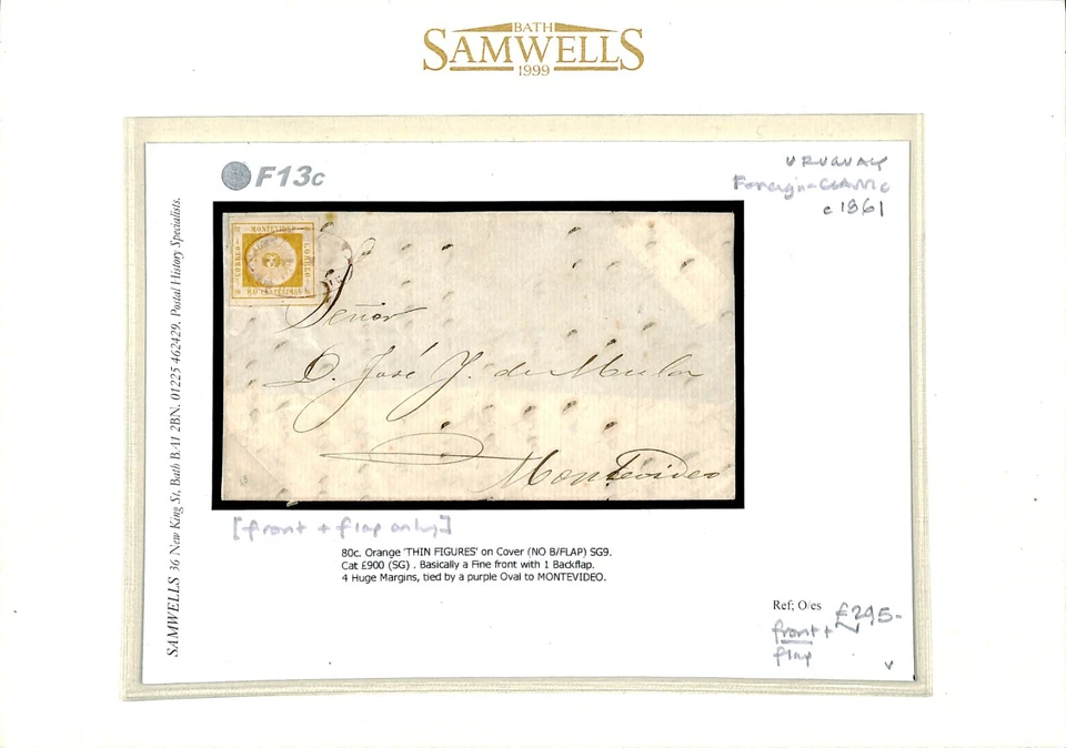 Uruguay CLASSIC *El Sol* SUN ISSUE 1859 80c Orange Part Cover SG.9 cat £900 F13c - Image 4 of 4