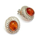 Amber Designer Oval Classic Stud Earrings 925 Solid Sterling Silver Honey Baltic