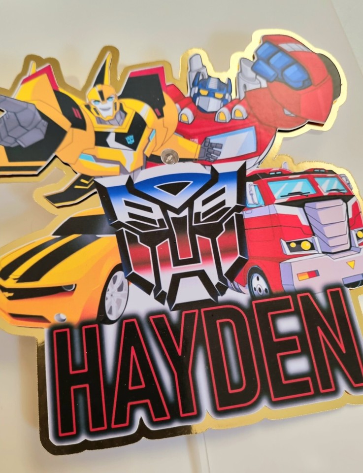 TRANSFORMERS FLASHING CAKE TOPPER PERSONALISED GLOSSY CARDSTOCK CAKE