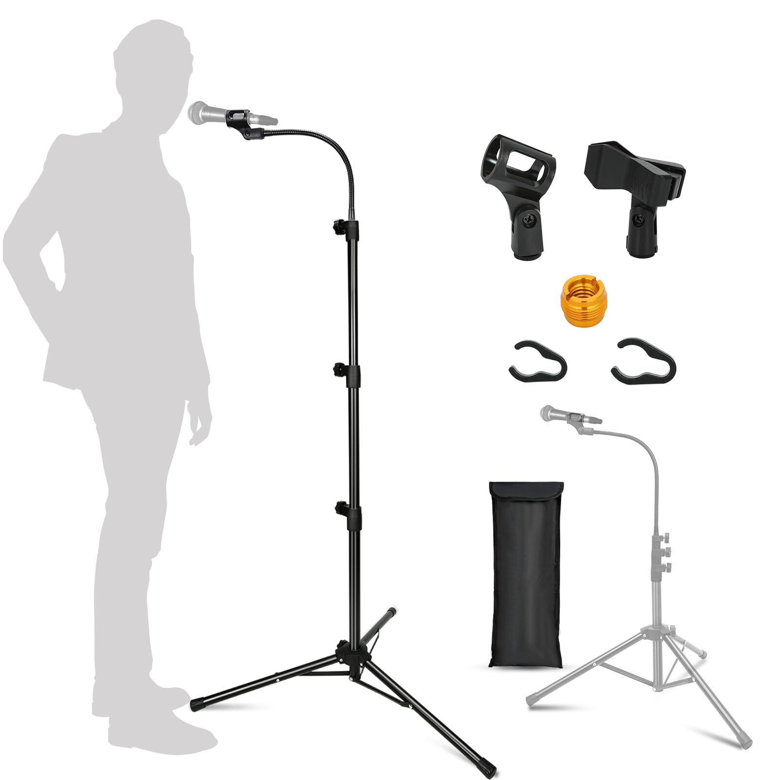 Mic Stand, Boom Microphone Stands Tripod Gooseneck Microphone Stand Height Ad...