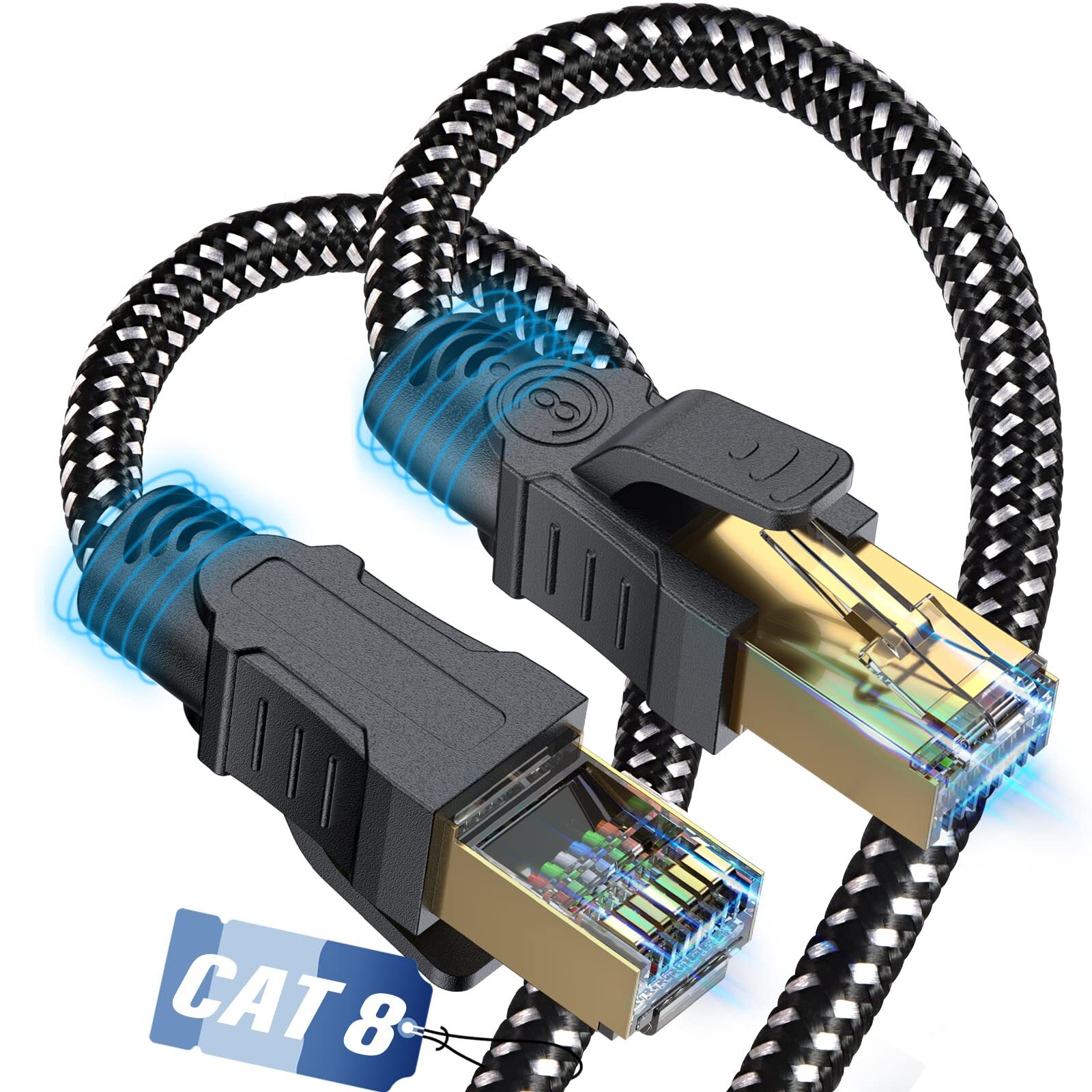 10ft Cat 8 Ethernet Cable - Nylon Braided, 40Gbps, 2000MHz, Heavy Duty-image