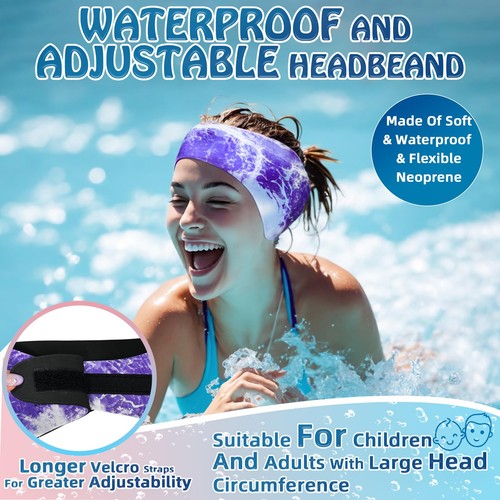 Diadema de natación para adultos - 2 pares de tapones impermeables para los oídos y natación ajustable - Imagen 3 de 7