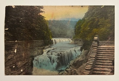 Handcolored Postcard Lower Falls Genesee River Letchworth State Park NY