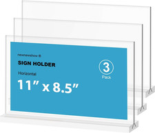 Acrylic Sign Holder 11X8.5 Inch 3 Pack Horizontal T Shape Double-Sided Desktop D