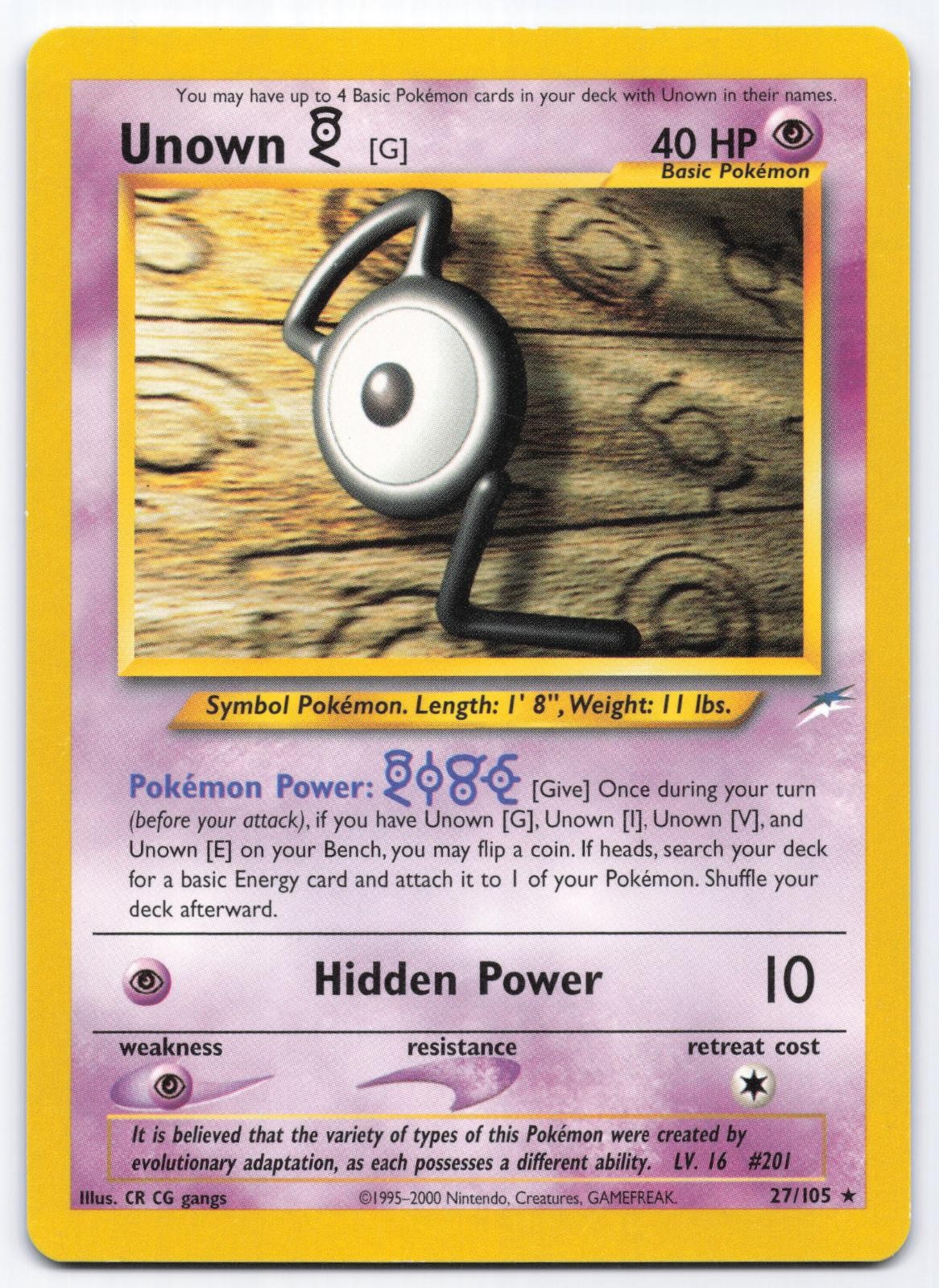 Unown [G] 27/105 Neo Destiny Unlimited Rare Pokemon Card CR CG gangs LP