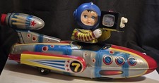 Vintage Universe Televiboat Battery Operated Tin Rocket Toy w/ Original Box