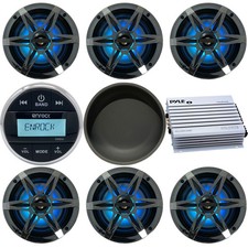 Enrock Marine Receiver, 6 x 6.5" Marine LED Speakers, 4-Channel Amp, Cover
