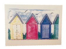 A4 PRINT. THREE BEACH HUTS