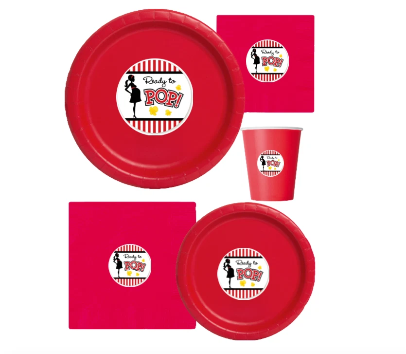 Juego de platos de papel "listo para estallar" de 60 piezas - suministros para fiestas de baby shower y revelación de género Foto 3 de 4