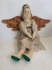 Folk Art Vintage Primitive Cloth Angel Doll Handmade Wood Wings — photo 6