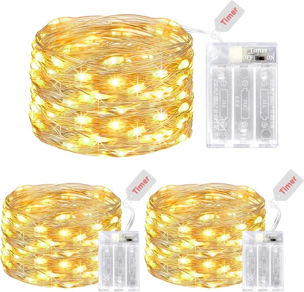 Led Lichterkette 5M 50Er Micro Draht Batteriebetrieben Mit Timer Warmweiß Deko-image