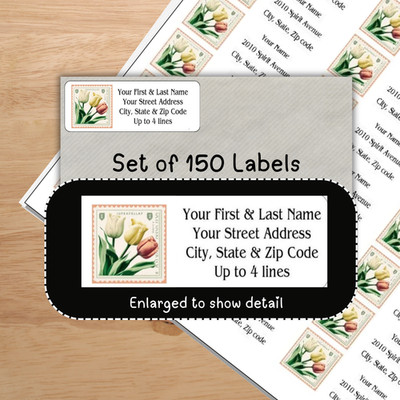 150 Beautiful Tulips Postage Stamp Mailing Return Address Labels Personalized