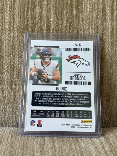 2024 Panini Contenders Optic Football #62 Bo Nix Rookie Ticket RC Broncos - Photo 2 sur 2