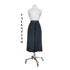 Vintage 1980s VALENTINO Pencil Skirt Black Wool Button Down Midi Medium