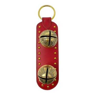 Belsnickel Red Leather Double Brass Bells Sleigh Bell Door Hanger Made in USA