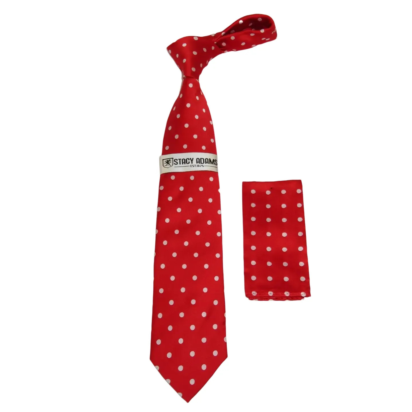 Mens Stacy Adams Tie and Hankie Set Woven Silky Satin SAT128 Red Polka Dot 6290₽