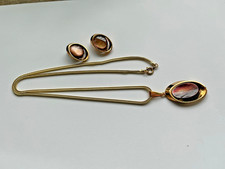 SetHalskette goldfarben mit Anhänger und Clips Vintage Modeschmuck