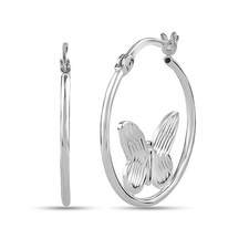 Butterfly-shaped hoop earrings in 925 sterling silver for women, teenagers...