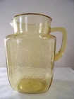 Vintage Original Depression Glass Pitcher Amber Yellow, Square  8" Tall