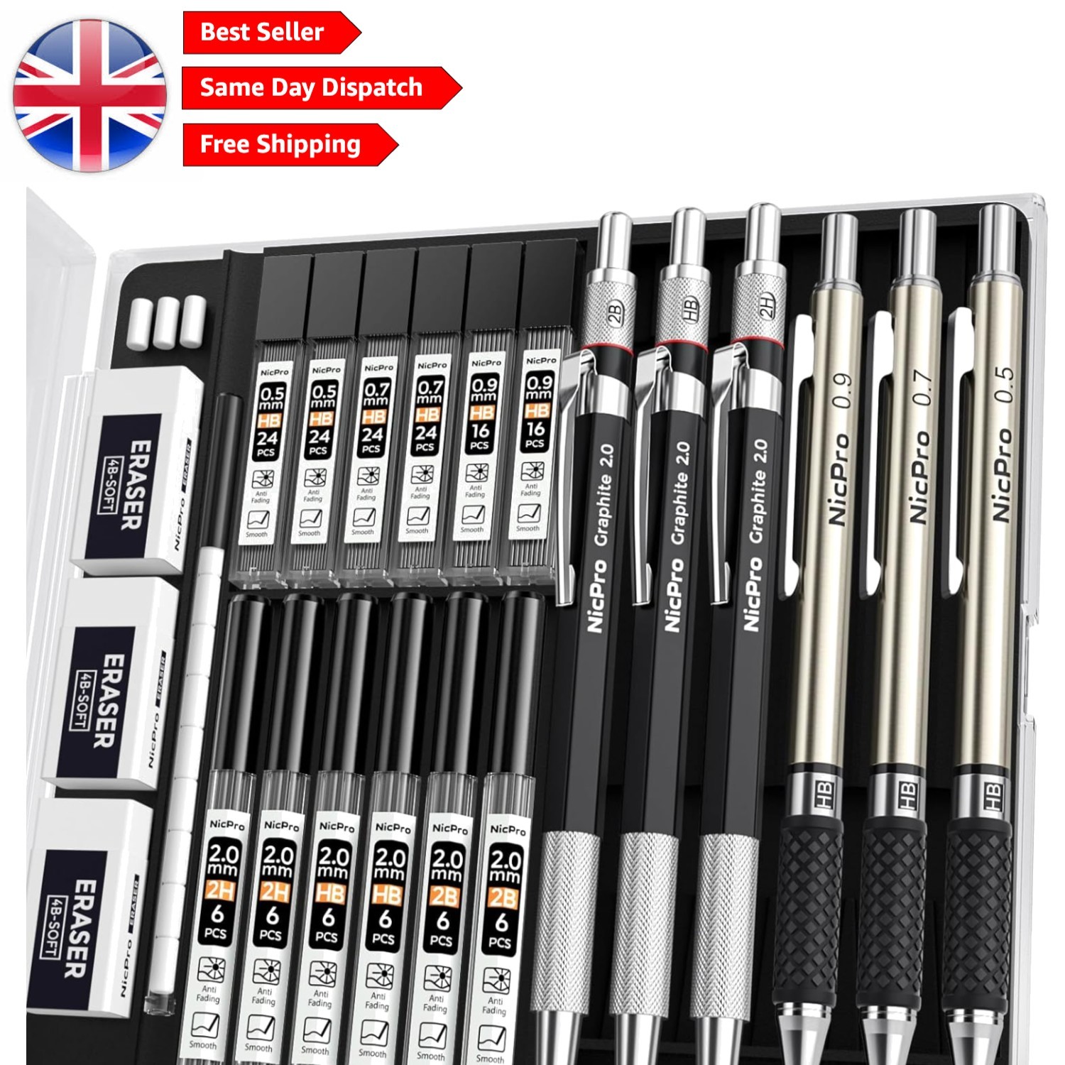 Ergonomically Designed 6PCS Mechanical Pencils Set with Refills & Accessories
