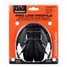 Walker's Pro Low Profile Passive Folding Muffs, Lightweight, Black, GWP-FPM1