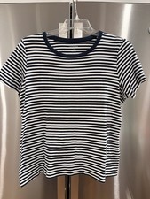Lands' End Women's Stripe Short Sleeve Plus Size Shaped T Shirt 1X  Blue White