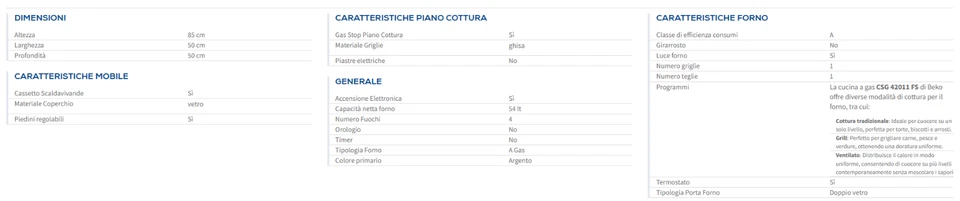 BEKO CUCINA 50X50 CSG42011FS FORNO A GAS Cod. 9152121018 EAN 6221378000452 - Immagine 2 di 2