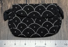 Vintage Black Beaded Evening Bag Clutch Made in Belgium Art Deco Scalloped