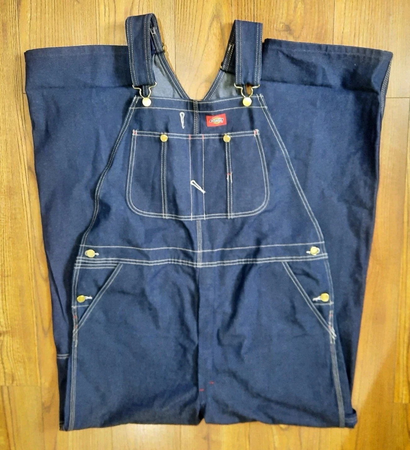 Dickies Mens Indigo Rigid Denim Bib Overalls Workwear Carpenter Utility 36x32