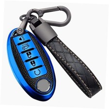 Key Fob Cover for Nissan with Keychain Accessories, Premium Soft 5 Buttons Blue